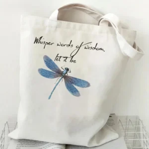 Dragonfly canvas tote bag for women, creative nature print vintage shoulder bag in multiple color variants, gift idea