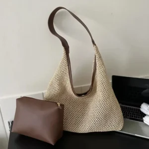 Summer fest bag for women in white, fashionable one-shoulder seaside beach handbag with zipper closure and interior pockets