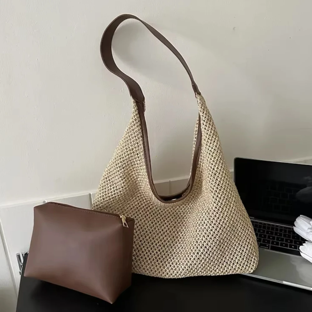 Summer fest bag for women in white, fashionable one-shoulder seaside beach handbag with zipper closure and interior pockets